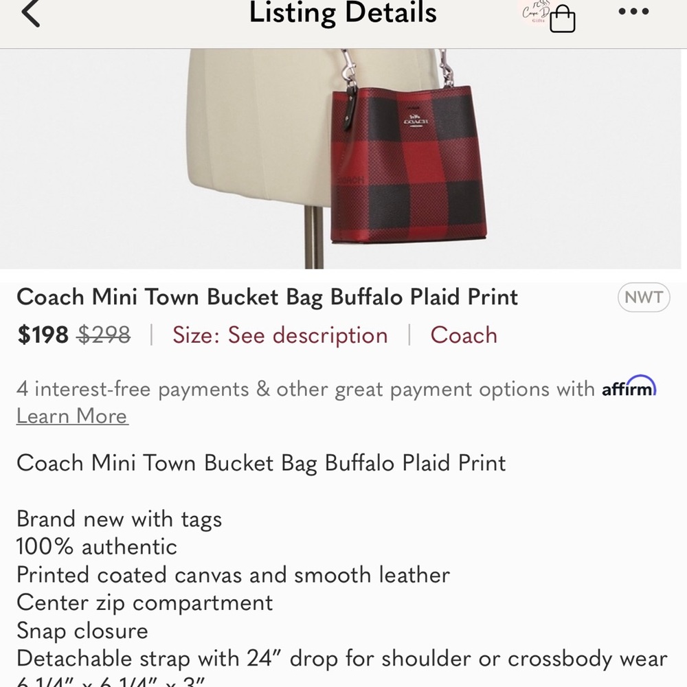coach buffalo plaid mini town bucket - Picture 6 of 6